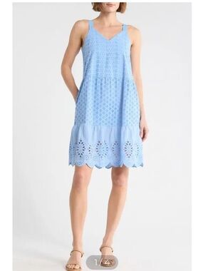 Splendid Napa Cotton Eyelet Sundress knee length Steele blue medium NWT